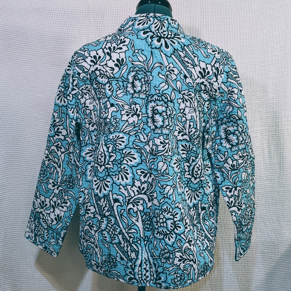 Turquoise Floral-Patterned Light Quilted Jacket - Picture 2 of 4
